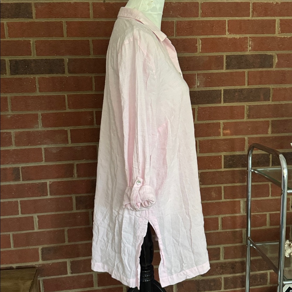 J. Jill Pale Pink Tab Long Sleeve Lightweight Cotton Blend Tunic - Picture 3 of 11